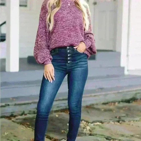 The Slouchy Burgundy Red Bubble Sleeve Sweater New With Tags Size Small - Picture 2 of 4